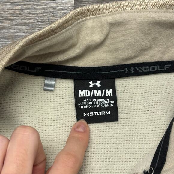 Under Armour UA Storm Sweaterfleece Tan Mens M Quarter Zip Mock Neck Sweater EUC - Picture 4 of 9